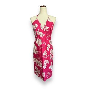 New York & Company Halter Pencil Dress Pink White Hawaiian Hibiscus Flower Dress
